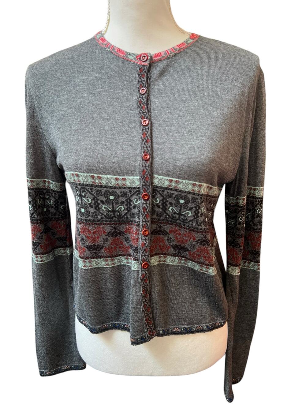 Aldomartins Small Gray Pattern Knit Button Front Cardigan Womens EUC